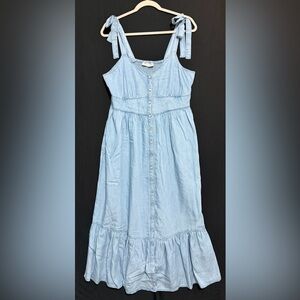 Levi's Light Blue Midi Dress Lightweight denim iridescent button up Ruffle hem